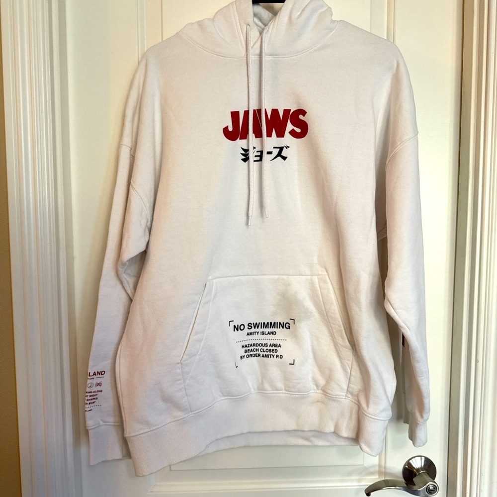 Jaws H&M Japanese themed Men's Hoodie White size M